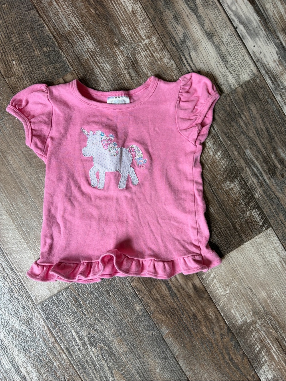 Girls Pink Unicorn Ruffle Tee